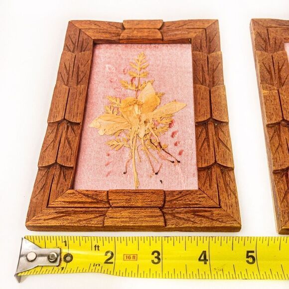 Vintage Handmade Set of Small Framed Pressed Flowers on Pink Velvet 7x4.75” - Picture 6 of 9